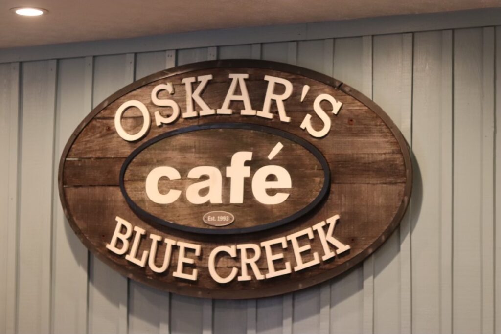 Oskar's Café sign in dinning area